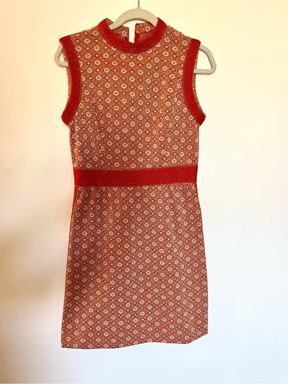 Luli Fama Vintage Red and Gold Patterned Knit Dress